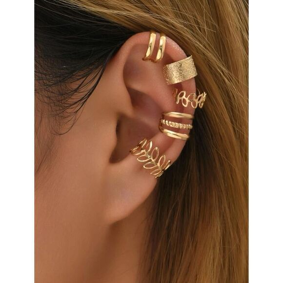 Ear Cuff Set Metal Fake Ear Cartilage Earrings Ear Cartilage Clip Silver or Gold - Picture 1 of 9